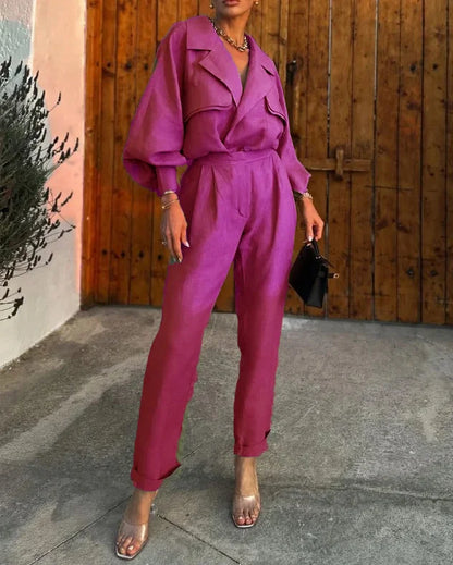 Women's Loose Fit High Waist Jumpsuit with Flowy Sleeves
