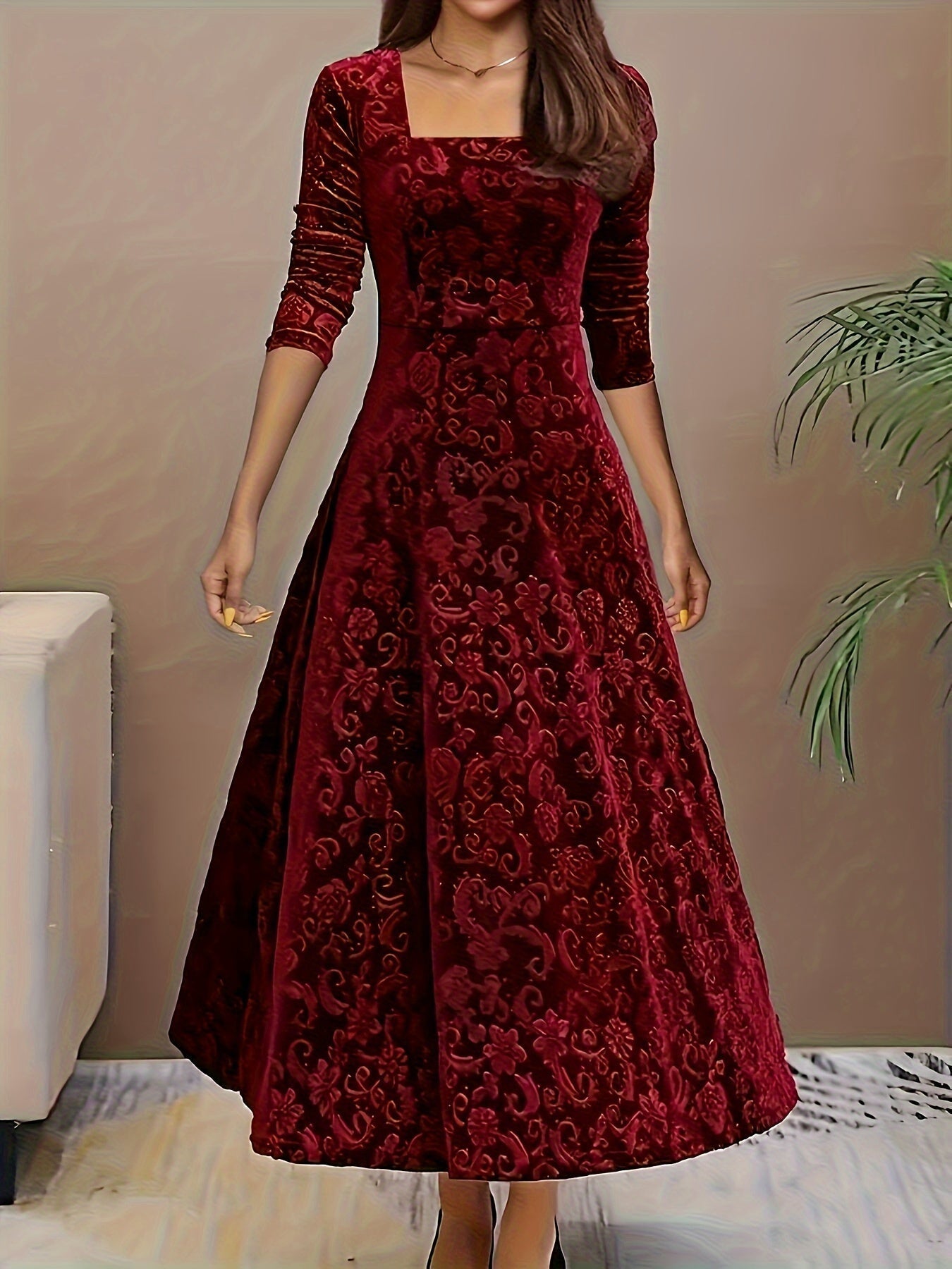 Casual Floral A-Line Midi Dress - Nocini