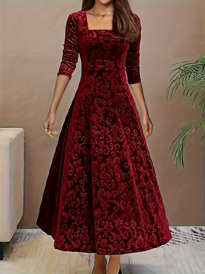 Ladies Elegant Embroidered Velvet Long Dress - Nocini