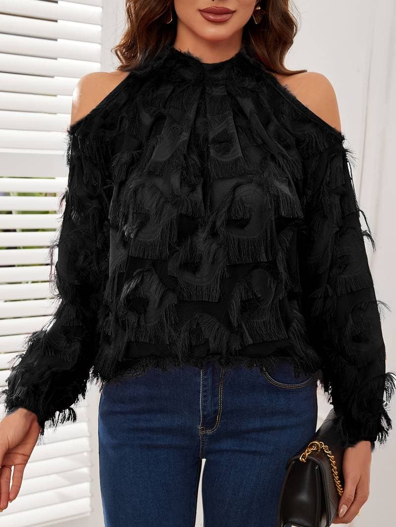 Chic Off Shoulder Women's Blouse with Flowy Sleeves