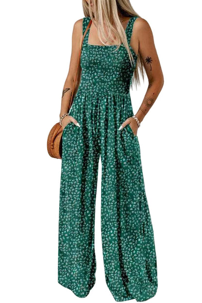 Women's Flowy V Neck Jumpsuit with Loose Fit and Pockets
