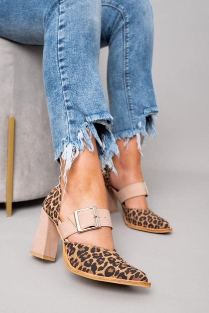Leopard Suede Ankle Sandals with Low Block Heel - Olytrend