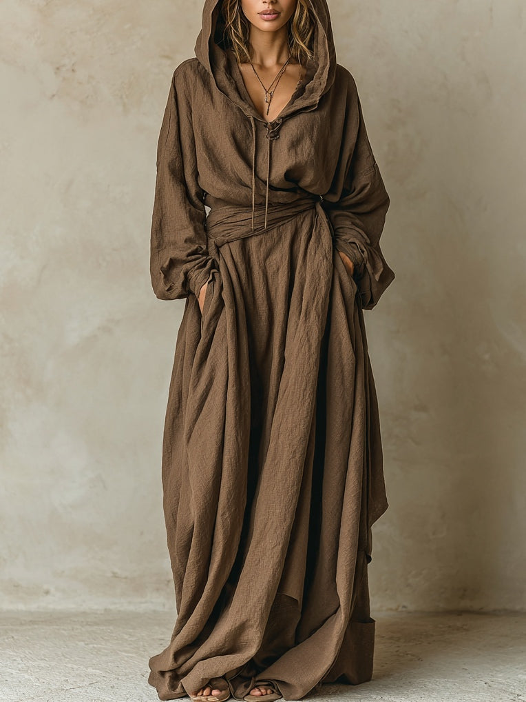 Ladies Long Hooded Wrap Dress - Olytrend