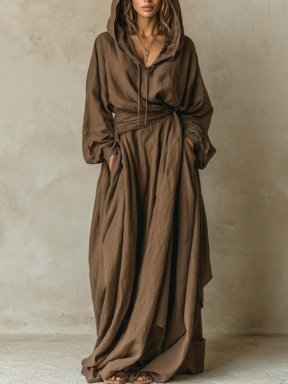 Ladies Long Hooded Wrap Dress - Olytrend
