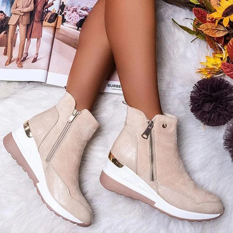 Comfortable Low Heel Leather Ankle Boots