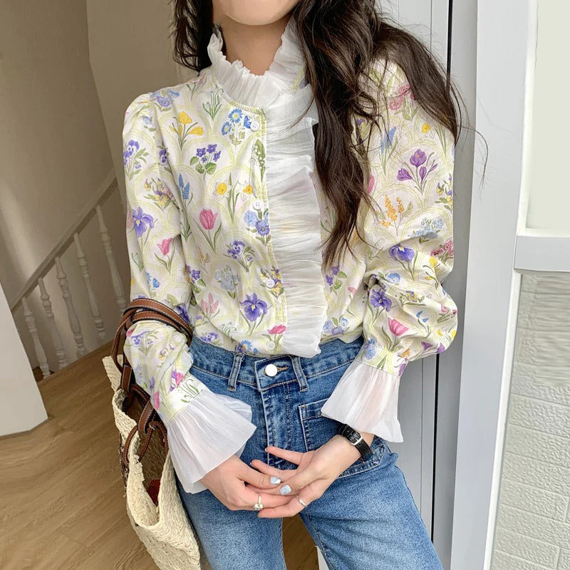 Pretty Floral Ruffle Women's Blouse - Olytrend