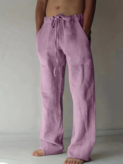 Comfortable Linen Blend Casual Drawstring Trousers
