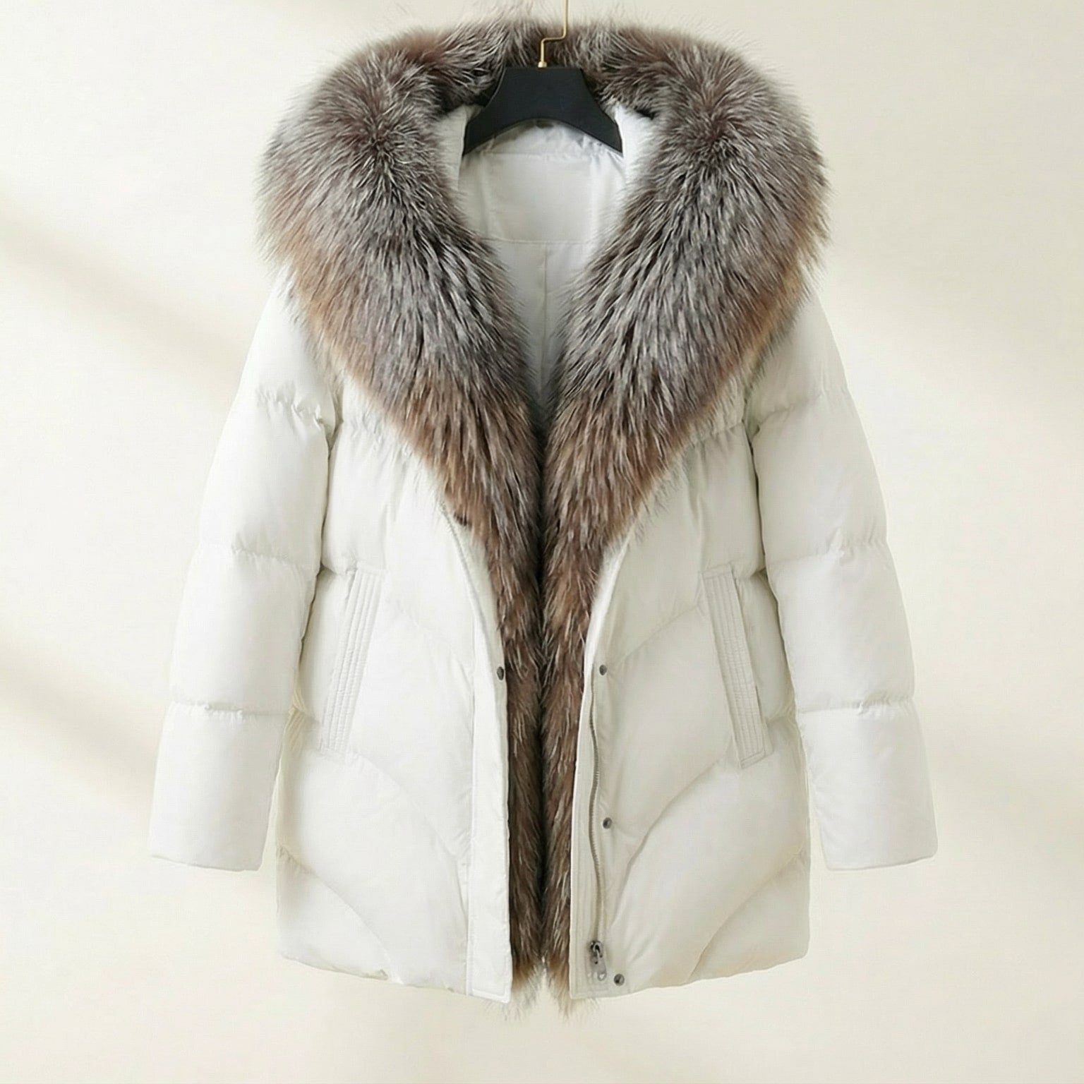 Warm Women's Down Jacket with Faux Fur Hood - Olytrend