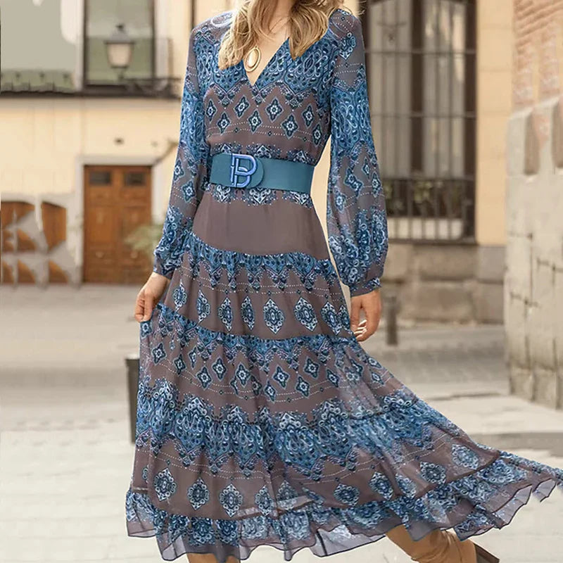 Elegant V Neck Floor Length Maxi Dress for Women - Olytrend