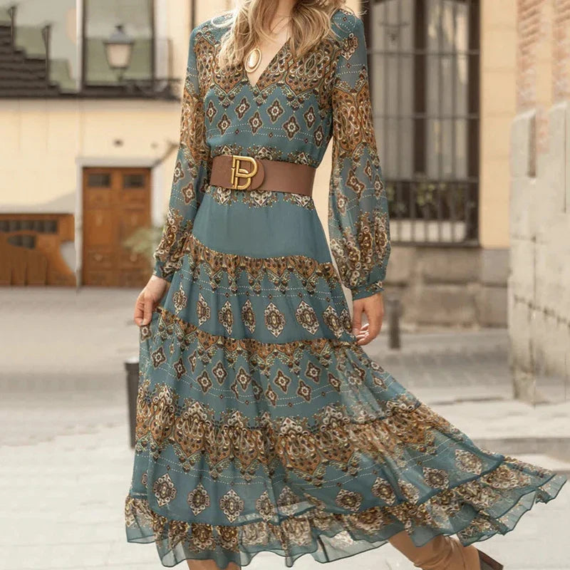 Image of Fiona | Women's V-Neck Long Sleeve Maxi Dress