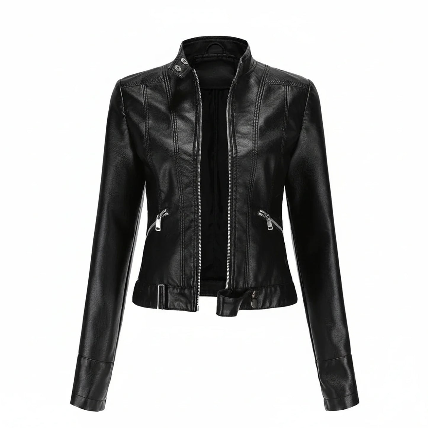 Slim Fit Leather Biker Jacket for Ladies - Olytrend