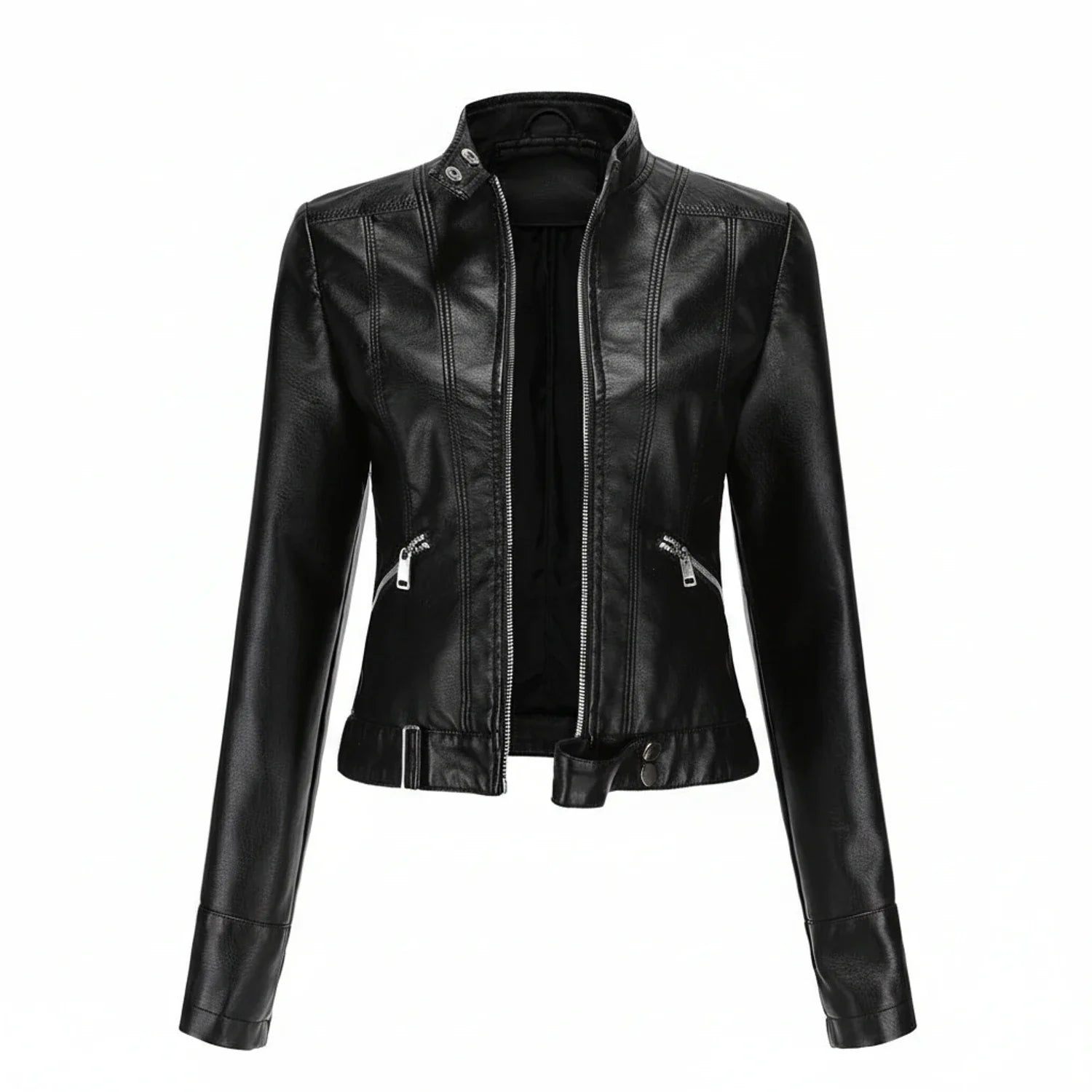 Slim Fit Leather Biker Jacket for Ladies - Olytrend