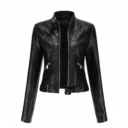Slim Fit Leather Biker Jacket for Ladies - Olytrend
