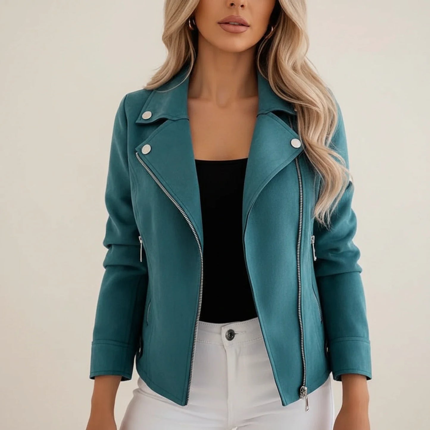 Slim Fit Leather Biker Jacket for Women - Olytrend