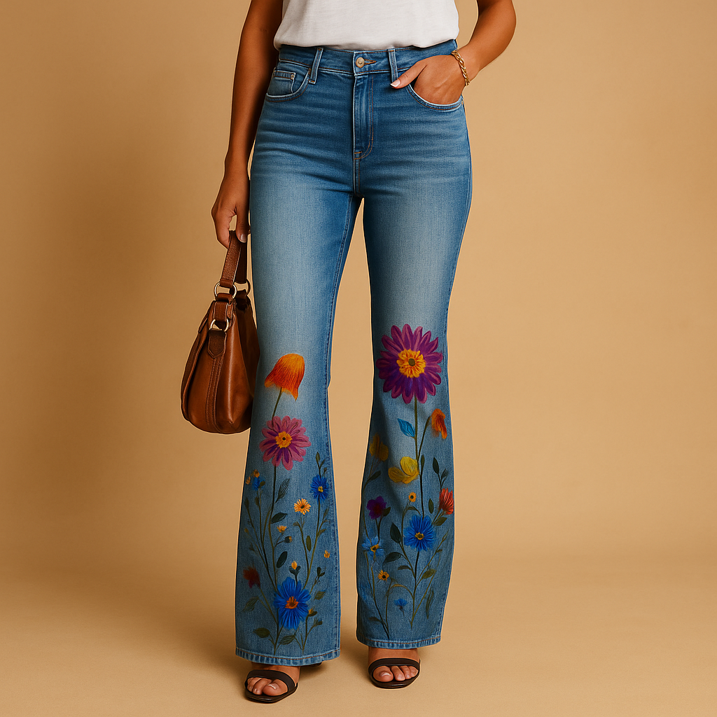 Fashionable Wide Leg Print Jeans for Women - Nocini