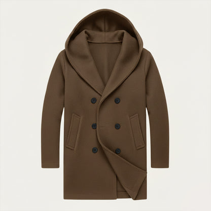 Classic Double Breasted Men's Hooded Trench Coat