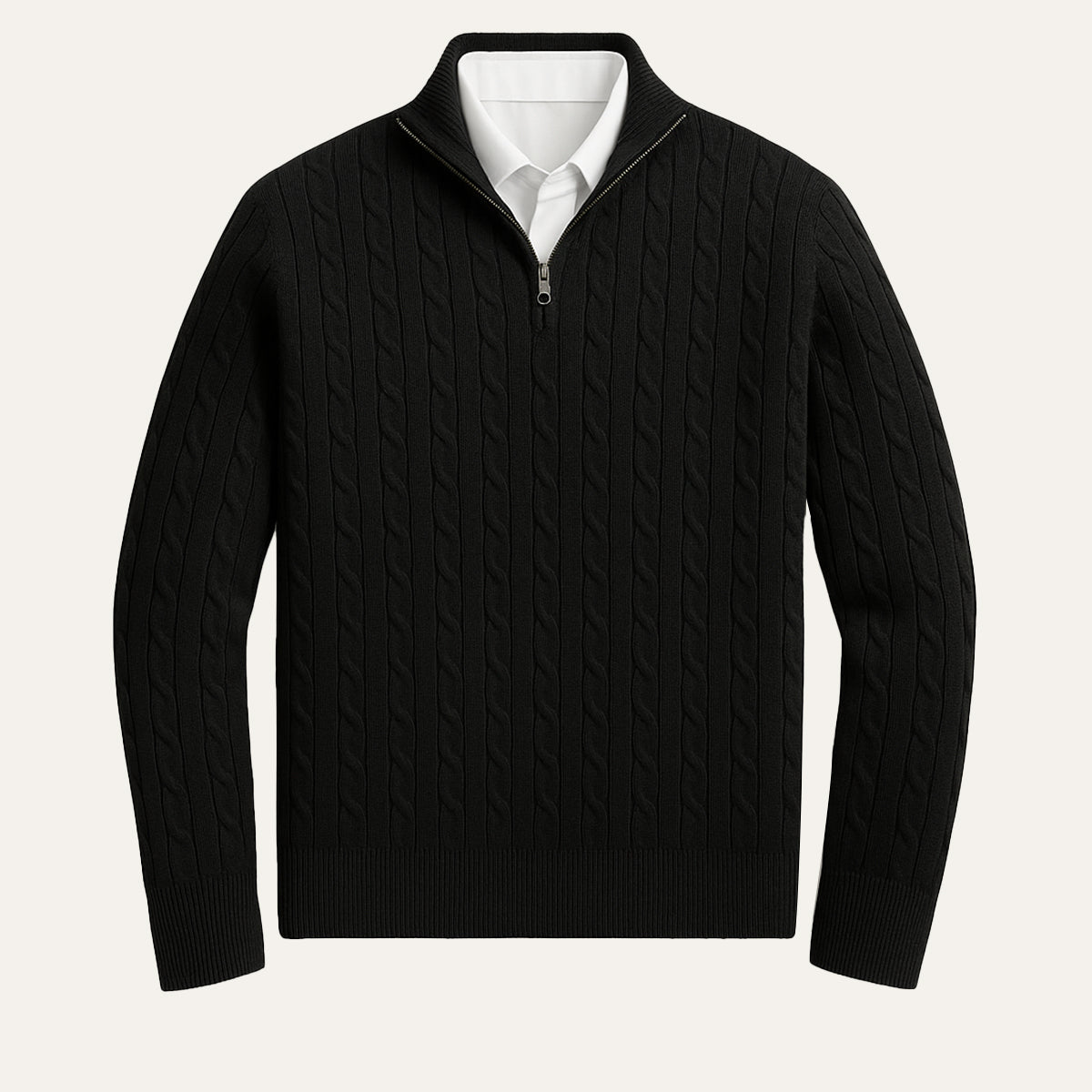 Classic Cable Knit Zip Sweater for Men