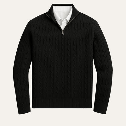 Classic Cable Knit Zip Sweater for Men
