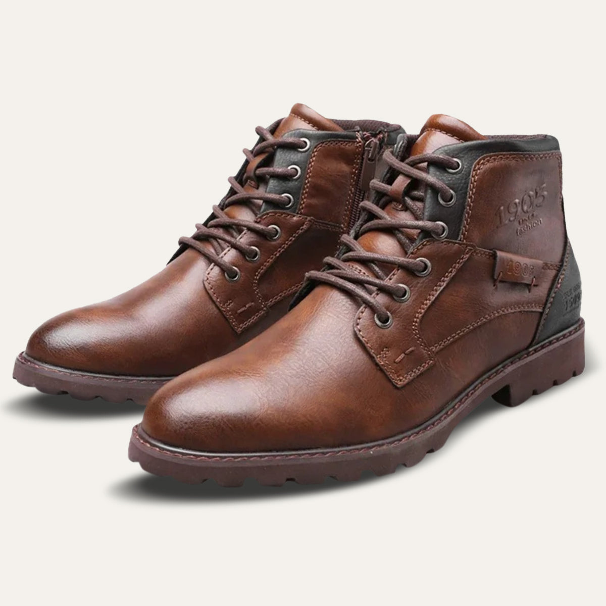 Tough Leather Military Style Ankle Boots - Nocini