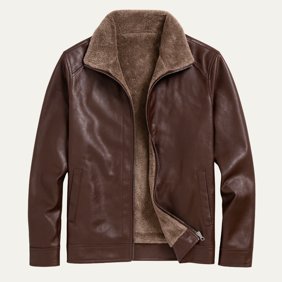 Warm Mens Leather Biker Fleece Lined Jacket Coat - Nocini
