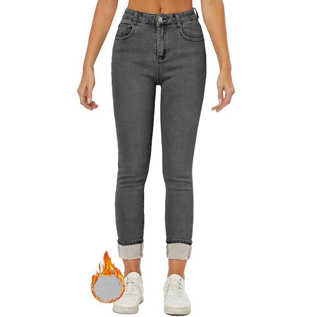 Fleece-Lined Women's Thermal Jeans - Hannah-Black-XS-Nora Luxe
