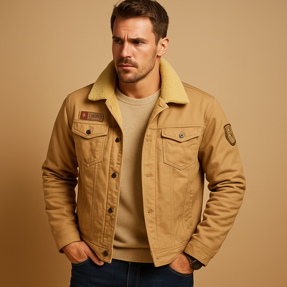 Men’s fleece motorcycle jacket with reinforced protection and sporty design, breathable and warm, ideal for cold-weather rides.