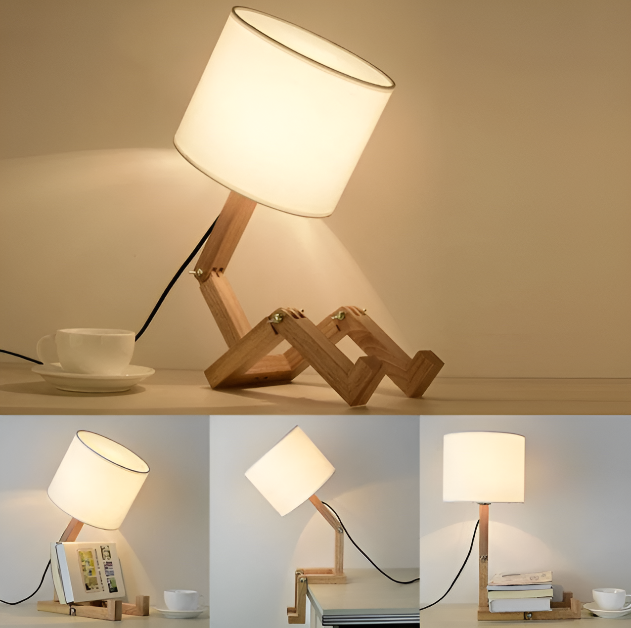 Flexible Robot Desk Lamp made of Solid Wood – LumoBot-The Livary