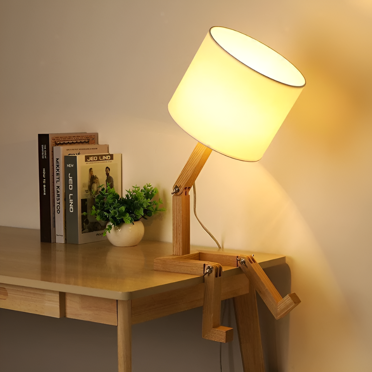 Flexible Robot Desk Lamp made of Solid Wood – LumoBot-The Livary
