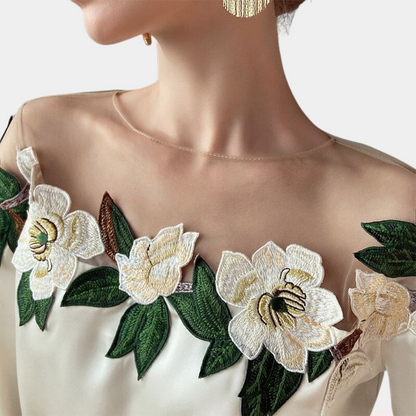 Floral Beige Ladies Blouse with Loose Fit – Elvira-S-State of Style