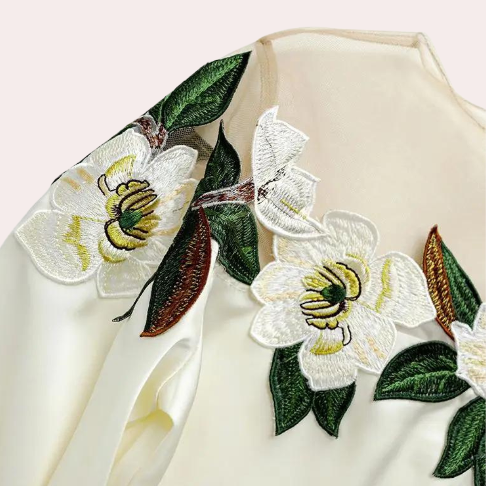 Floral Beige Ladies Blouse with Loose Fit – Elvira-S-State of Style
