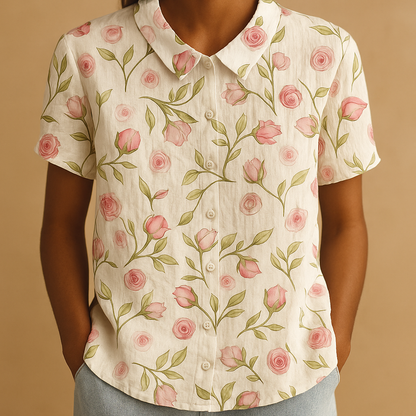Floral loose fit blouse for women with a multicolored floral pattern, perfect for casual days, outdoor wear, or relaxing at home.