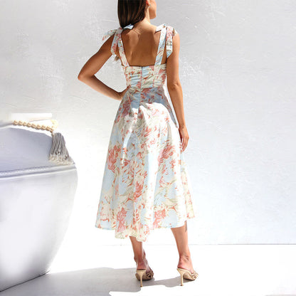 Floral Midi Dress in Lightweight Fabric – Alina-Blue-S-State of Style