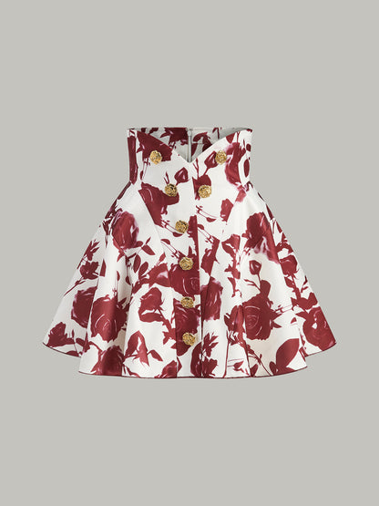 Pretty Flower Patterned Mini Skirt