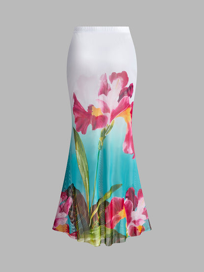 Colorful Floral Maxi Beach Skirt