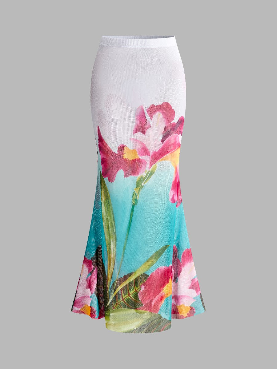 Colorful Floral Maxi Beach Skirt - Pexav