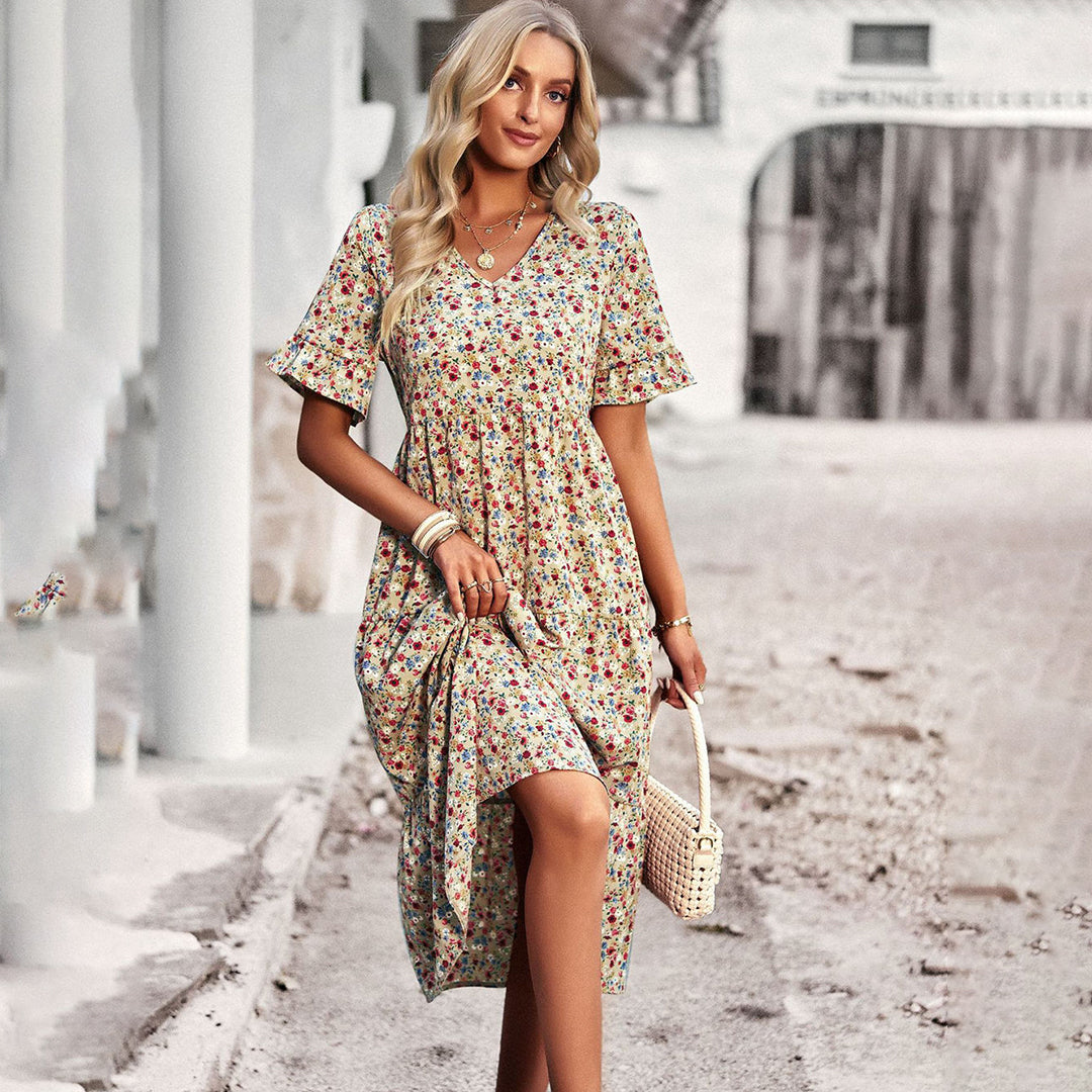 Pretty Purple Floral Midi Dress - Pexav