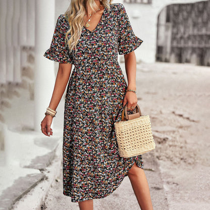 Floral Print Midi Dress - Lilac-Black-S-Nora Luxe