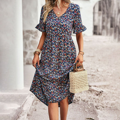 Floral Print Midi Dress - Lilac-Blue-S-Nora Luxe