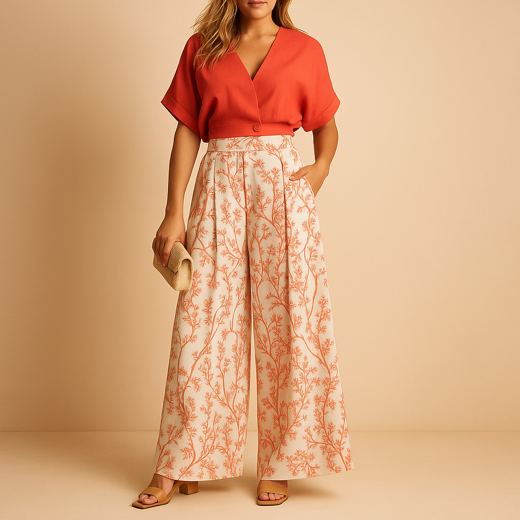 Women's Floral Blouse and Wide Leg Pant Summer Set - Nocini