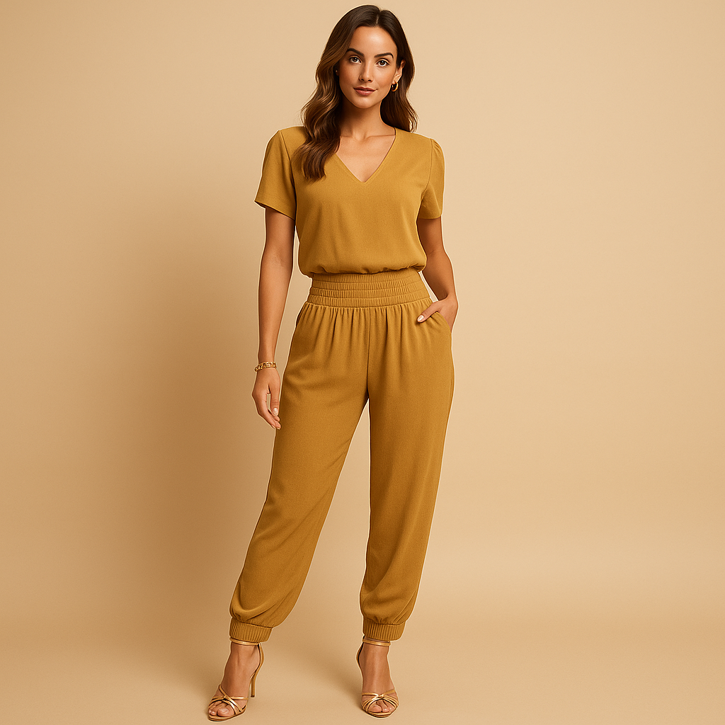 Women’s floral two-piece outfit with lightweight top and matching pants, ideal for summer days, casual wear, or relaxed occasions.