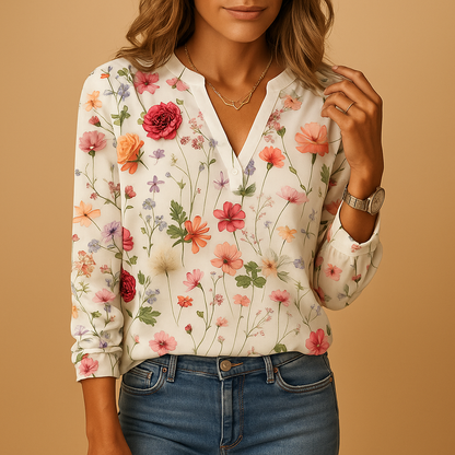 Pretty Women's V-Neck Floral Top - Nocini