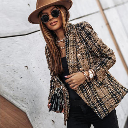 Classic Plaid Jacket For Ladies - Pexav