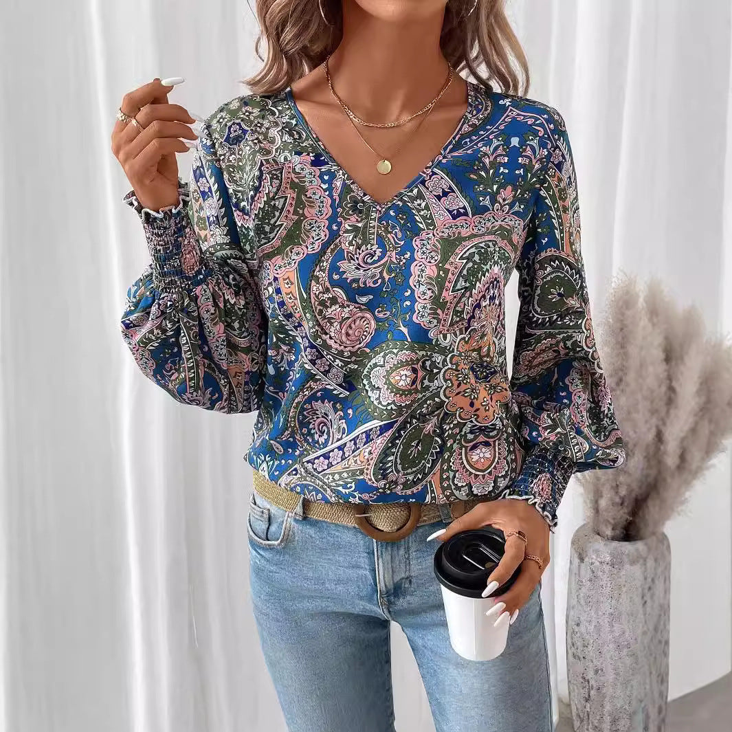 Pretty Floral V-Neck Women's Blouse - Pexav