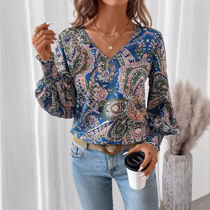 Pretty Floral V-Neck Women's Blouse - Pexav