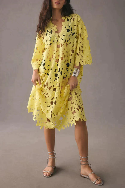 Pretty Floral Midi Dress with Lace Up Detail - Pexav