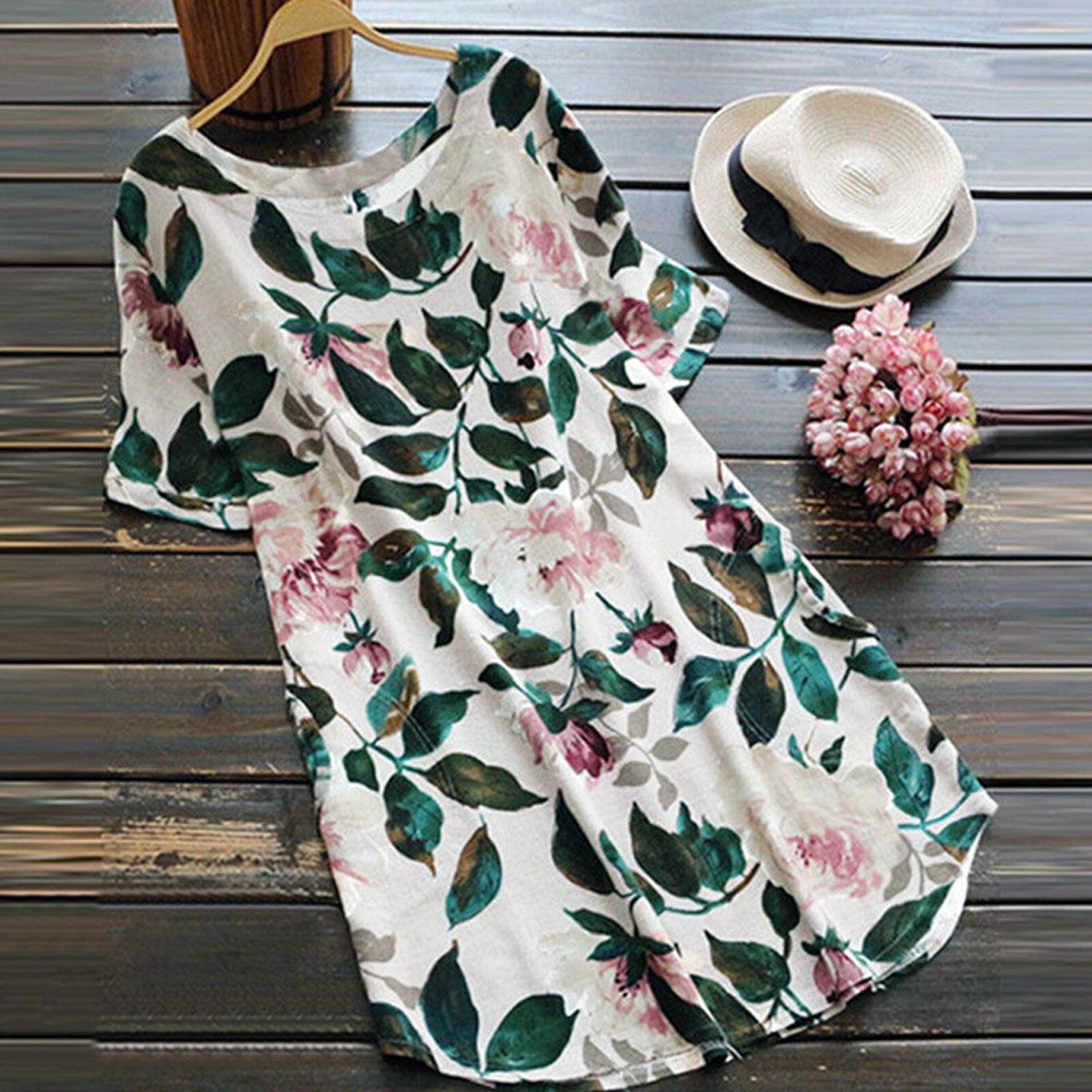 Bright Floral Women's Sundress with Shorts Sleeves - Pexav
