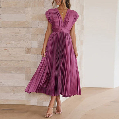 Elegant Long Maxi Dress with V Neckline - Pexav