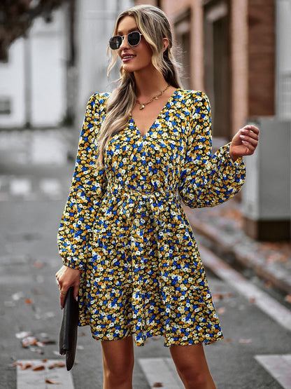 Chic Little Dress with Sash and Flounces - Pexav