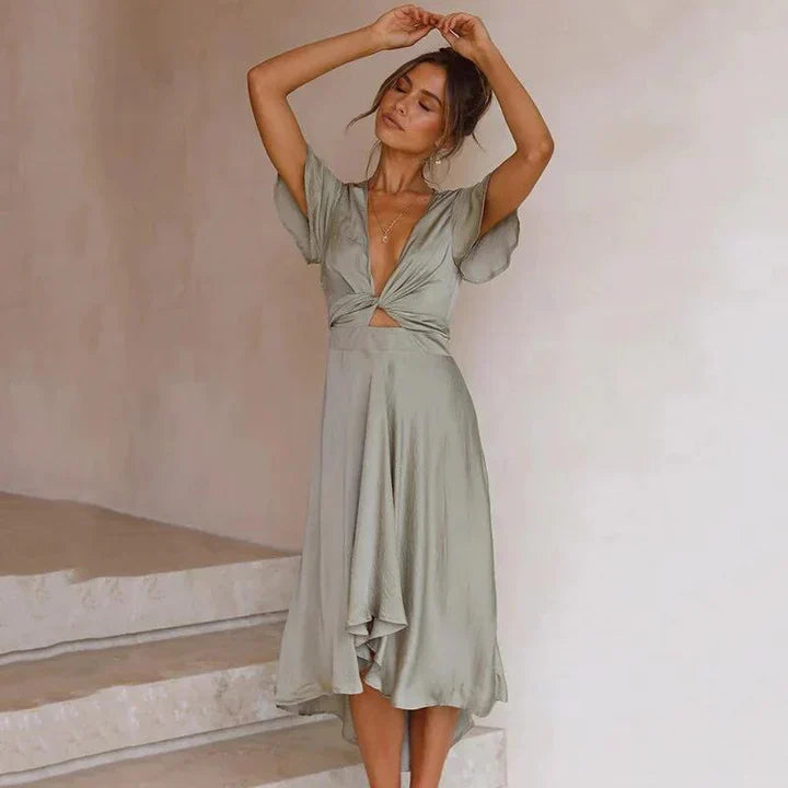 Flowing Retro Summer Dress - Aurora-Olive-S-Nora Luxe