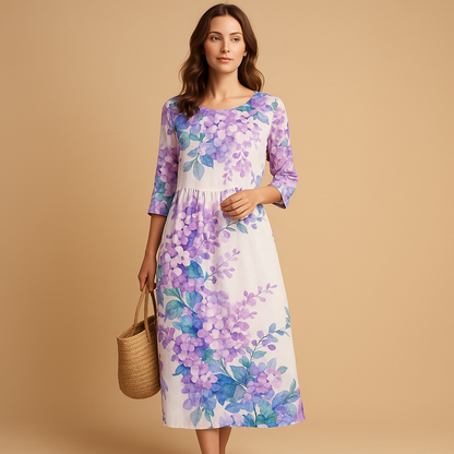 Flowy midi dress for women with lightweight, breathable fabric and feminine silhouette, perfect for casual days and elegant events.